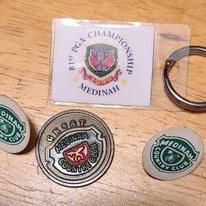 Vintage Medinah CC golf ball marker, 1 "metal. 81st PGA key ring  2 Ball Markers